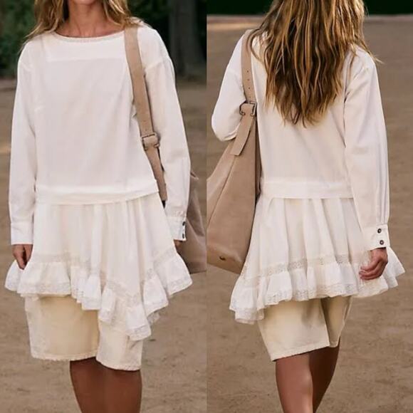 Free-est Free People La Bamba Mini Dress Tunic White Boho Top - Picture 1 of 14